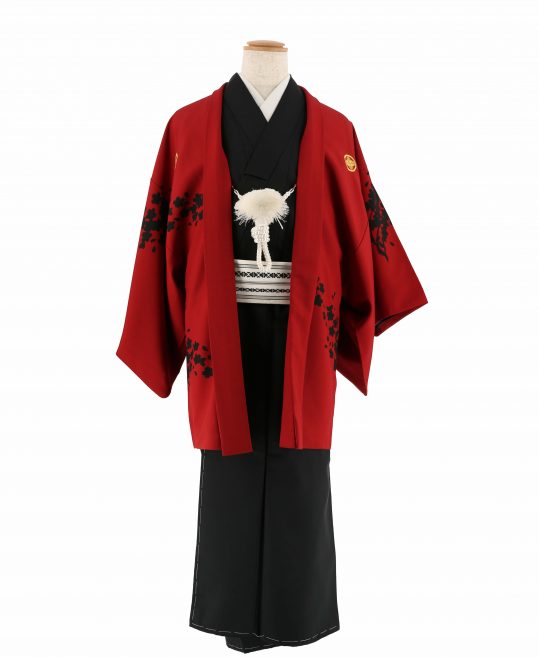 紋付袴レンタル・成人式・結婚式・卒業式|赤に黒の桜[身長166cm対応]No.295